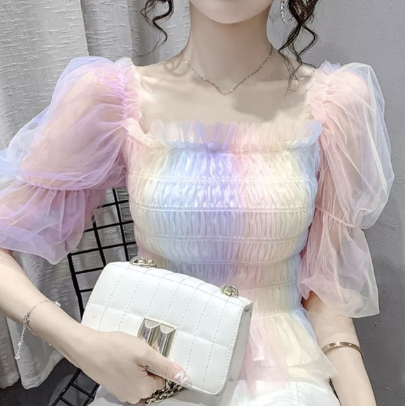 NWT WINTER RAINBOW STREET FASHION ROMANTIC DATE NIGHT MESH TOP SIZE: SMALL-LARGE - Picture 2 of 11